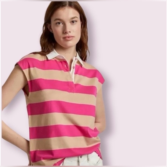 Anthropologie Tops - Anthropologie Maeve Sleeveless Polo Porter Shirt Preppy Stripes Size Medium